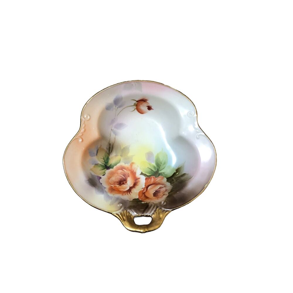 Vintage Noritake Japan Floral Hand Painted Golden Trim Trinket Dish Jewelry Tray